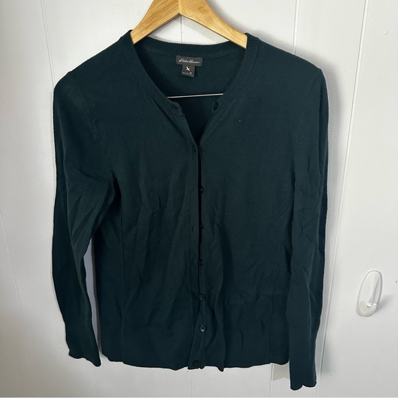 Eddie Bauer Green Cardigan Sweater V-Neck Knit - Picture 1 of 4